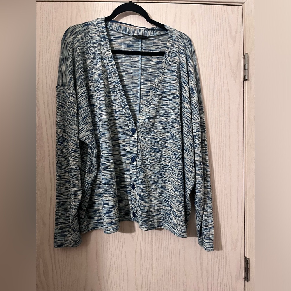 Lane Bryant Blue and White Button-Up Cardigan
